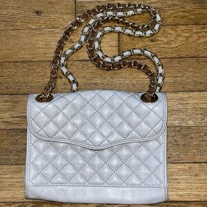 Rebecca Minkoff gray quilted leather mini shoulder bag w/ Chain strap
